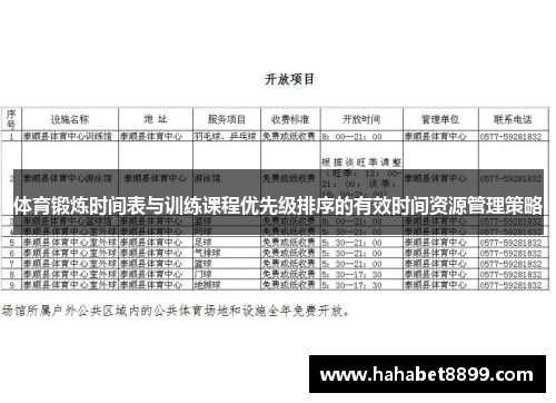 体育锻炼时间表与训练课程优先级排序的有效时间资源管理策略